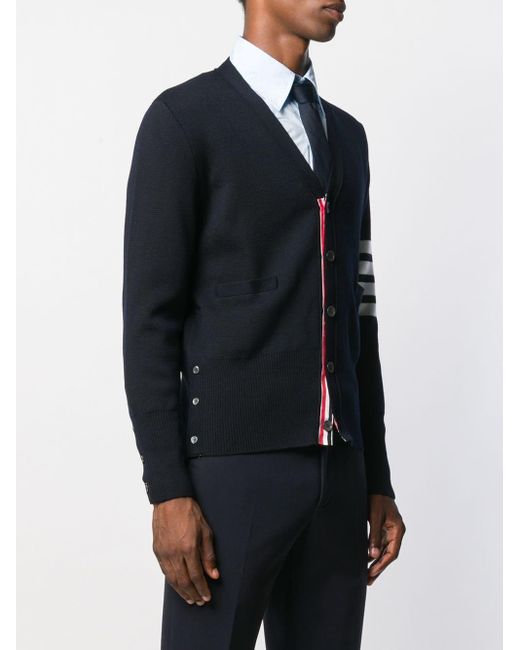 Thom Browne Blue Bar Striped Straight Hem Cardigan for men