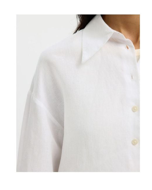 SELECTED White Oversized Linen-Blend Shirt
