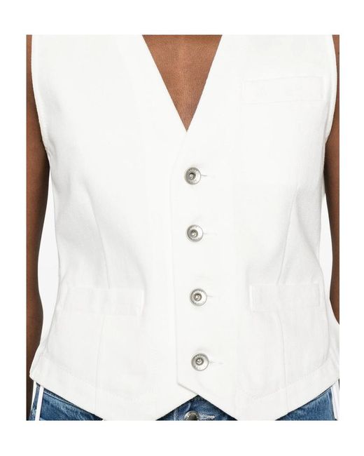 Sacai White Buttoned Chiffon-Back Jacket