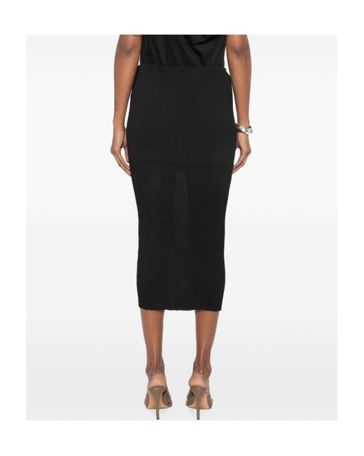Alberta Ferretti Black Ribbed Midi Skirt