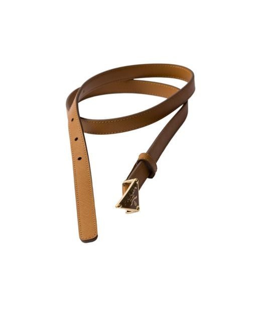 Prada Brown Triangle Logo Buckle Belt