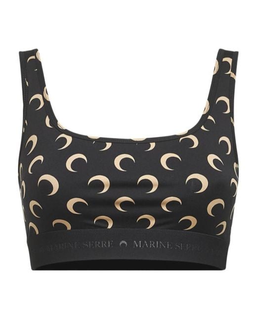 MARINE SERRE Black Moon-Printed Sleeveless Sports Bra