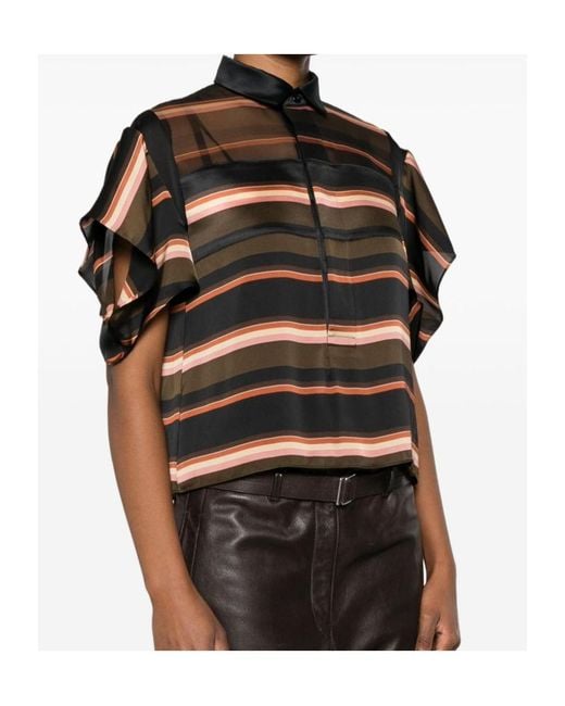 Sacai Black Short Sleeve Striped Polo Shirt
