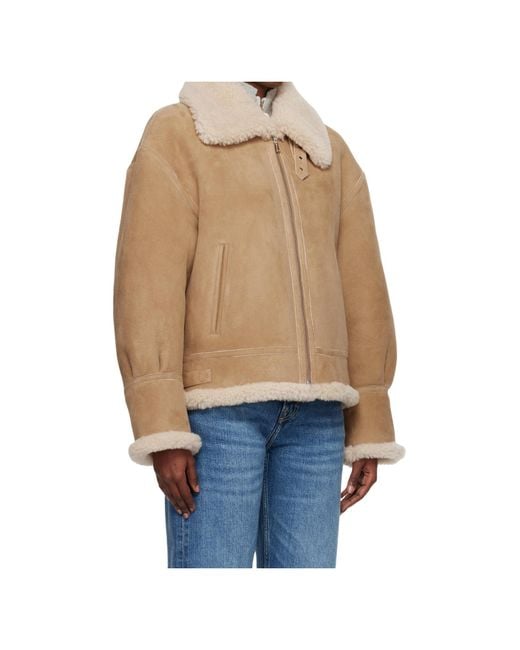 Nour Hammour Blue Tan Portia Modern Shearling Aviator Jacket