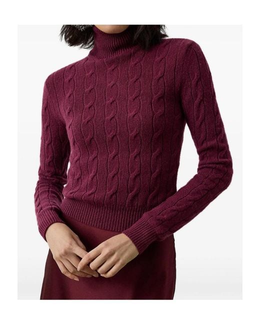 Ralph Lauren Red Cable-Knit Roll-Neck Sweater