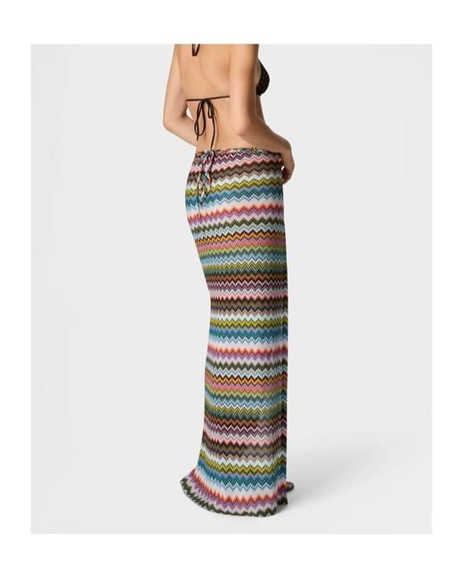 Missoni Green Pixel-Effect Micro Zigzag Pattern Lamé Viscose Long Pareo Skirt