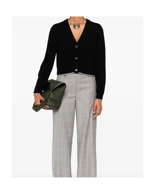 Pinko Black Cropped Cardigan Sweater With Deep V-Neckline