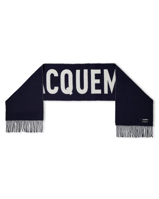 Jacquemus Blue L'Écharpe Fringe Logo Scarf for men