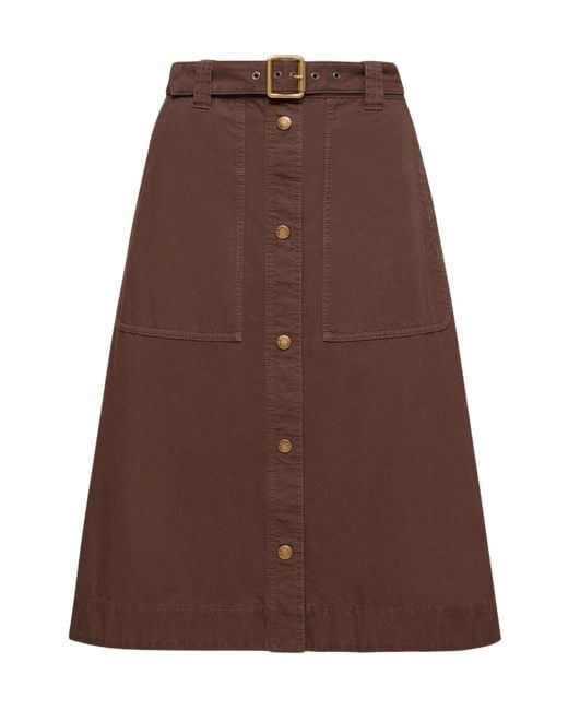 Moncler Brown Belted Knee-Length Skirt