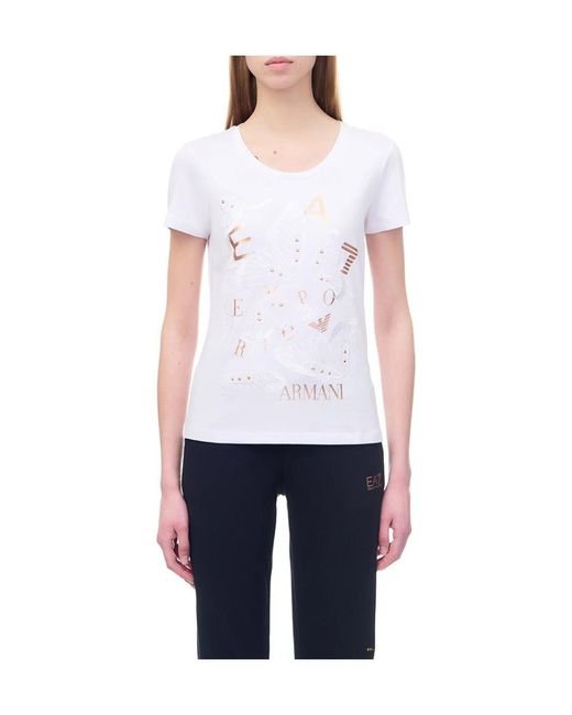 EA7 White Item O-Neck Short-Sleeved T-Shirt
