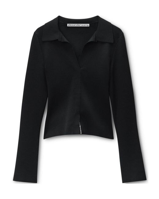 Alexander Wang Black Long-Sleeve Polo-Collar Blouse