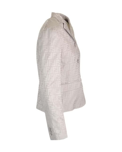 Fendi Gray Single-Breasted Ff Jacquard Satin Jacket