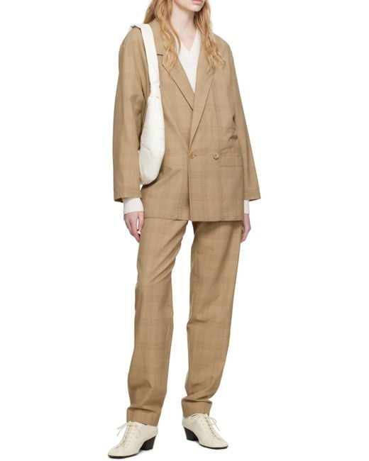 Lemaire Natural Straight-Leg Checked Pants