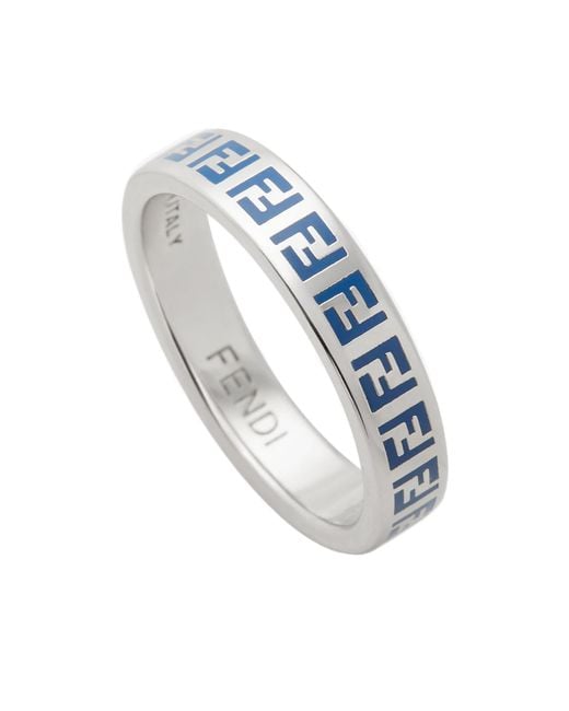 Fendi White Ff Slim Band Ring for men