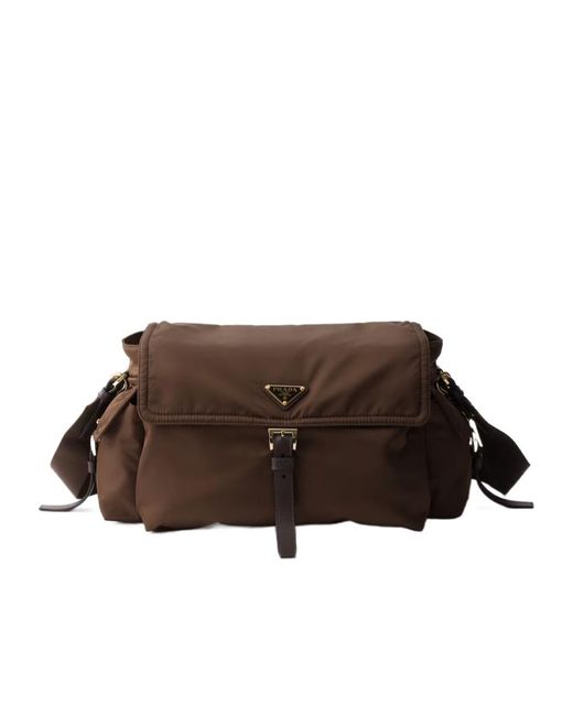 Prada Brown Explore Large Re-Nylon Shoulder Bag With Flap