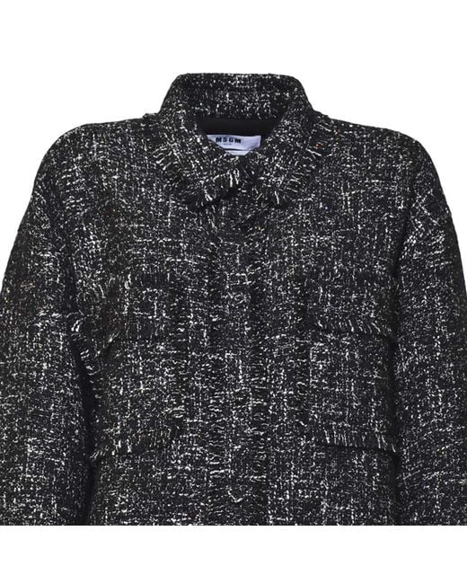 MSGM Black Long-Sleeved Fringed Edge Jacket