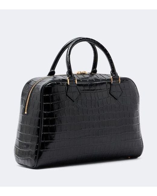 Nili Lotan Black Jaclyn Croc-Effect Leather Bowling Bag