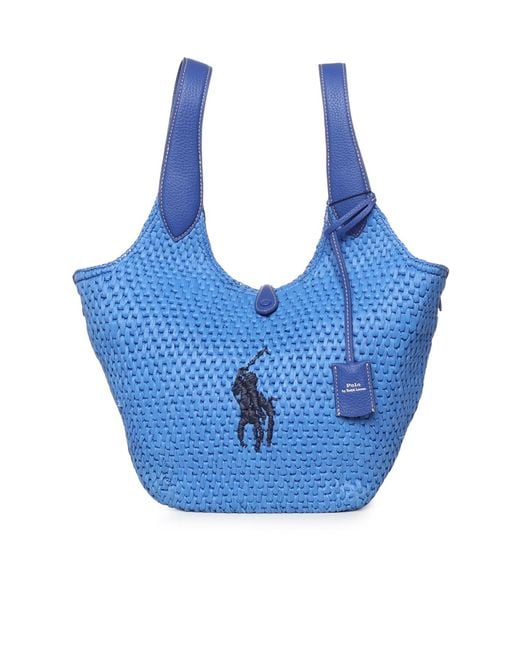 Polo Ralph Lauren Blue Logo Embroidered Medium Tote Bag