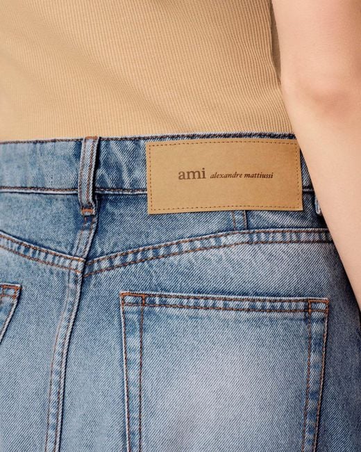 AMI Blue Long A-Line Denim Skirt