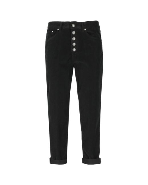 Dondup Black Button-Embellished Corduroy Trousers