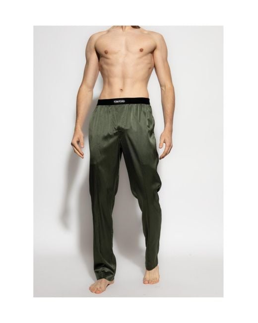 Tom Ford Green Logo Waistband Satin Pajama Trousers for men