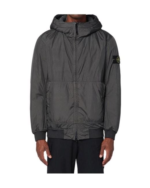 Stone Island Gray Logo Patch Zip-Up Hooded Jacket for men