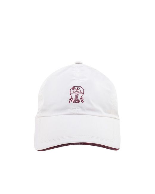 Brunello Cucinelli White Logo Embroidered Curved Hem Cap for men