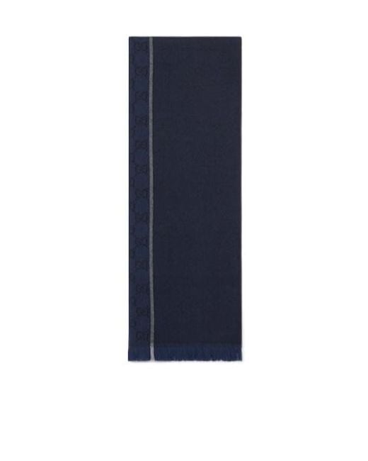 Gucci Blue Gg Wool Jacquard Scarf for men