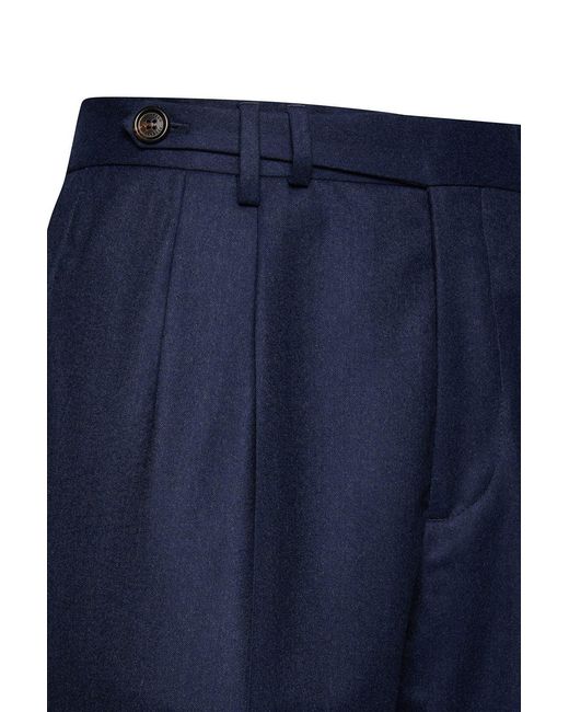 Brunello Cucinelli Blue Pleated Tailored Pants for men