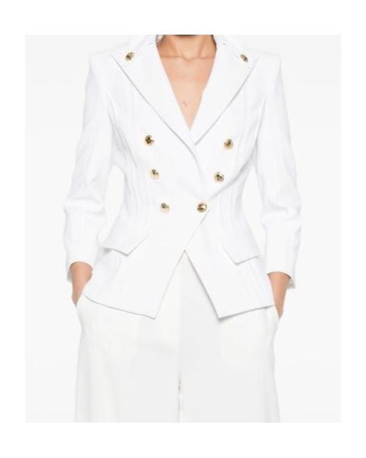 Elisabetta Franchi White Structured Double-Breasted Blazer