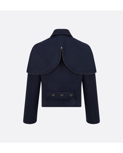 Dior Blue Christian Double-Breasted Hooded Peacoat