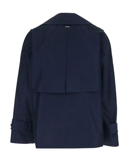 Twinset Blue Cropped Double-Breasted Trench Coat