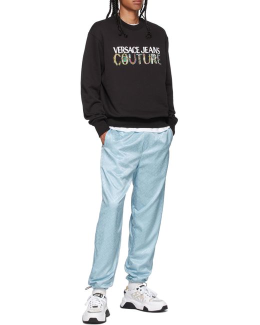 Versace Jeans Black Logo-Print Cotton Sweatshirt for men