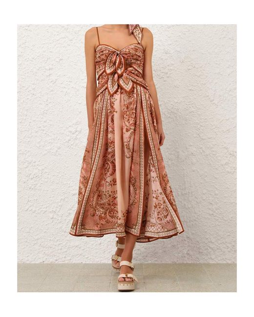 Zimmermann Multicolor Aster Printed Bow Midi Dress