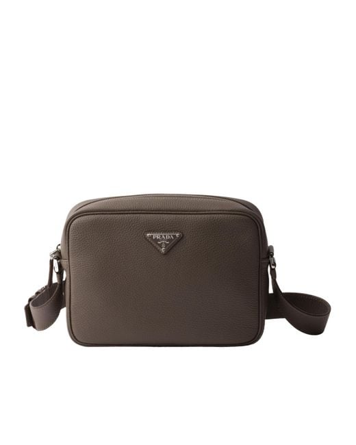 Prada Brown Textured Leather Crossbody Bag for men