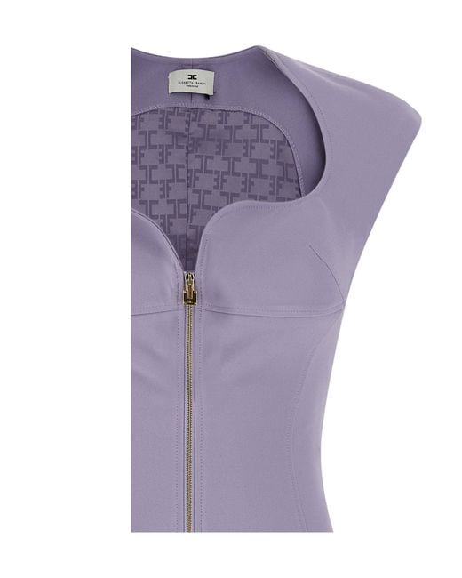 Elisabetta Franchi Purple Double Layer Stretch Crêpe Dress