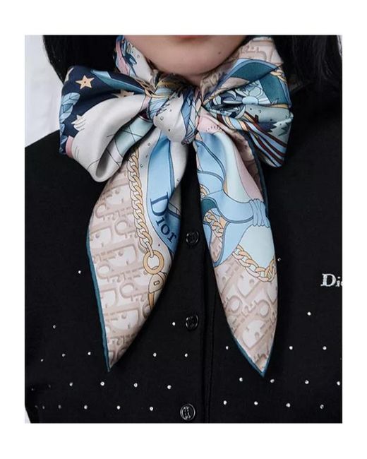 Dior Blue Illustrated Square Scarf