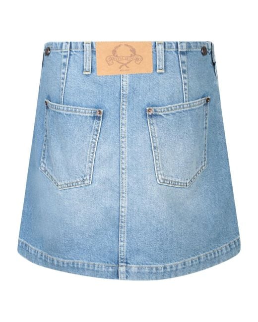 Moschino Blue Laurel Crown Label Denim Mini Skirt