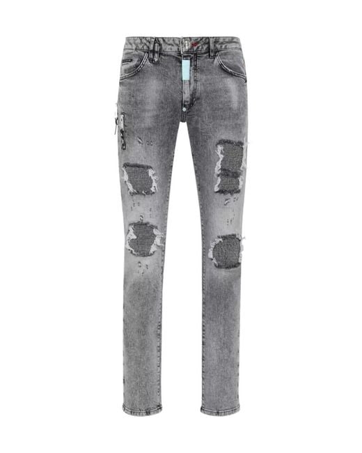 Philipp Plein Gray Belt-Loop Jeans for men