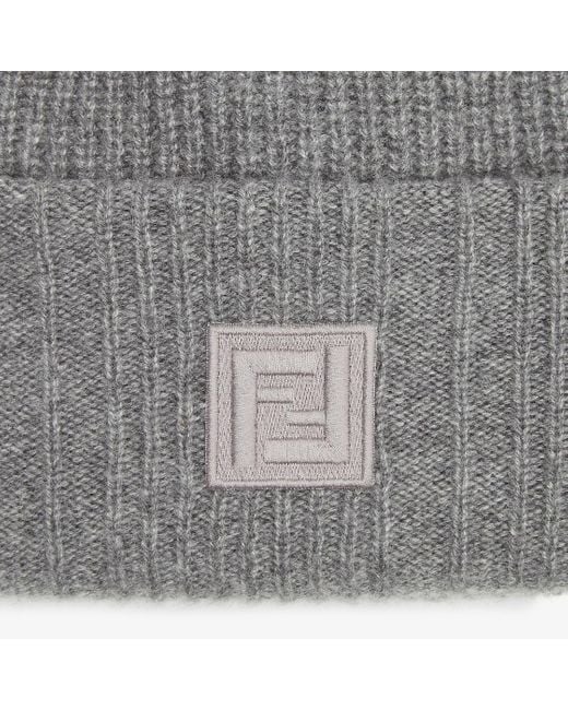 Fendi Gray Logo Patch Ribbed Beanie for men