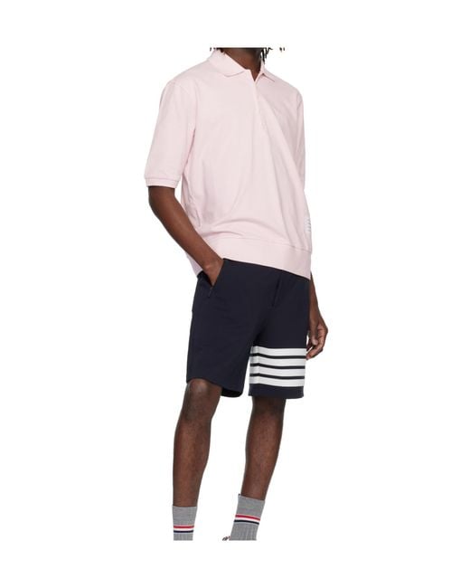 Thom Browne Pink Ottoman 4-Bar Logo Patch Polo Shirt for men