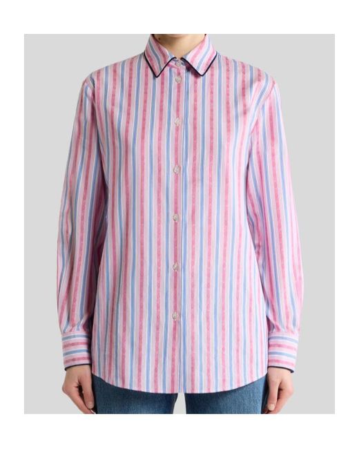 Etro Pink Cotton Jacquard Shirt With Trim And Fil Coupé Stripe Motif