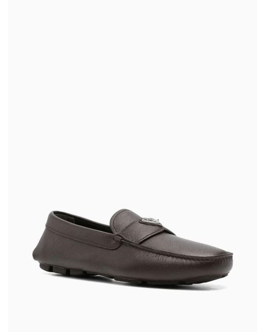 Prada Brown Triangle-Logo Loafers for men