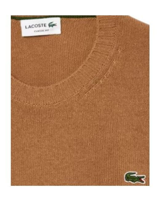 Lacoste Brown Logo Patch Crewneck Jumper for men