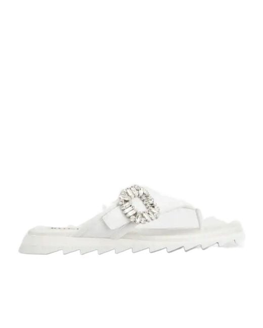 Roger Vivier White Slidy Viv' Thong Mules