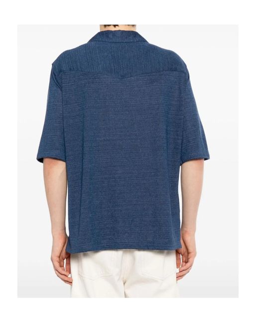 Brunello Cucinelli Blue Camp-Collar Buttoned Shirt for men