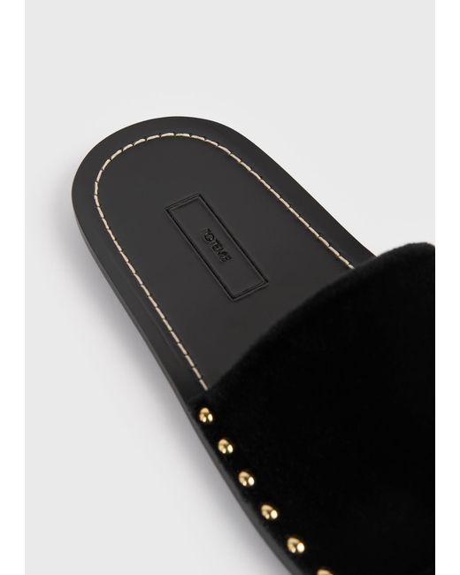 Totême  Black Totême Studded Velvet Slides