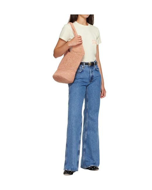 Anine Bing White Leah Logo Raffia Shoulder Bag