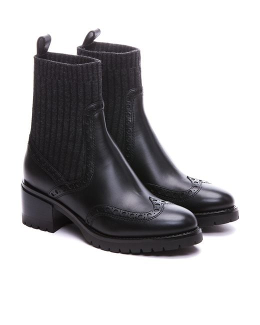 Santoni Black Sock-Style Slip-On Ankle Boots