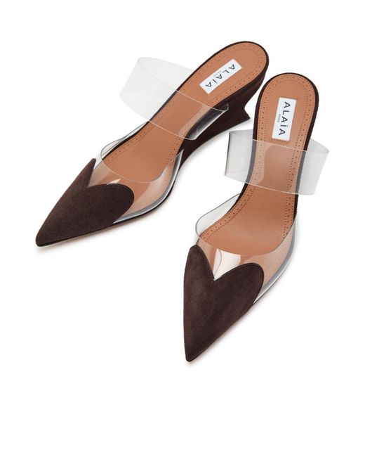 Alaïa Brown Wedge Suede Mules